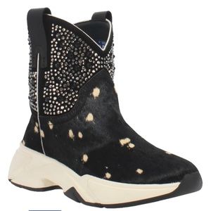 NWT DINGO Force Bootie Spotted Fur Crystal Embellishment black  Sz 9.5 S…